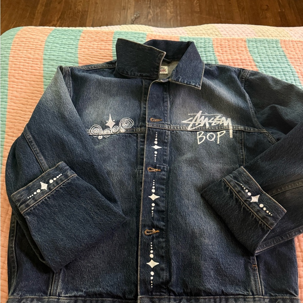 Stussy Dark Blue Denim Jacket with White Details